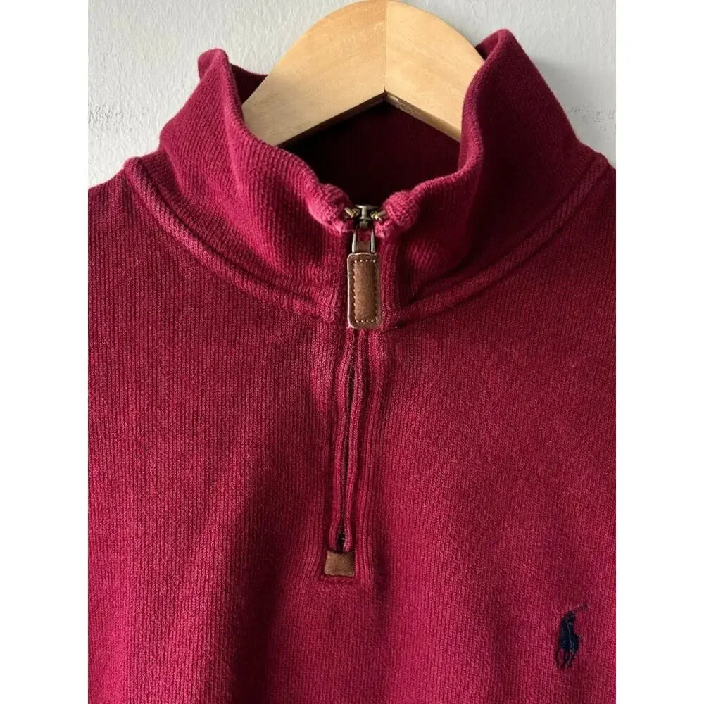 Polo Ralph Lauren XL Burgundy Quarter Zip Sweater Cotton Pony Logo Pullover